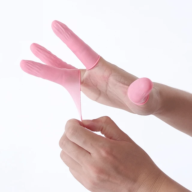 20/50 db Eldobható Kesztyű Rózsaszín Latex Gumi Ujjkockák Antisztatikus Ujjheggyel Védelmező Tisztításhoz - Image 3