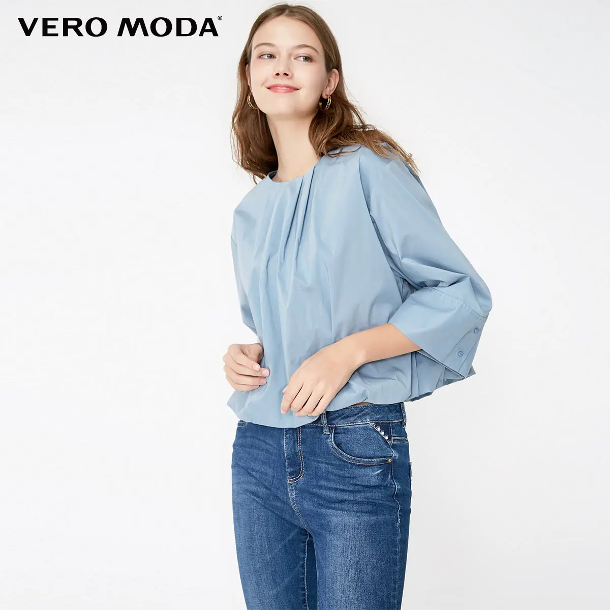 C40 Mineral blue s Vero Moda женская Свободная блузка с присборенными рукавами | 319258503 - Цвет: C40 Mineral blue s