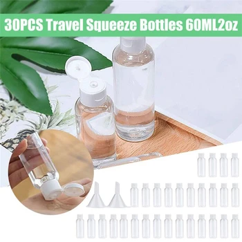 

30PCS Travel Plastic Squeezed Bottles 60ML/2oz With Flip Cap 2 Funnels Travel Sub Bottle Shampoo Cosmetic Lotion Container J50