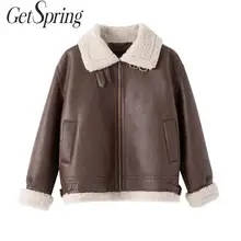 Getвесеннее Женское пальто Куртки из искусственной кожи черный кофе Универсальные женские меховые кожаные куртки плюс размер короткие зимние кожаные пальто