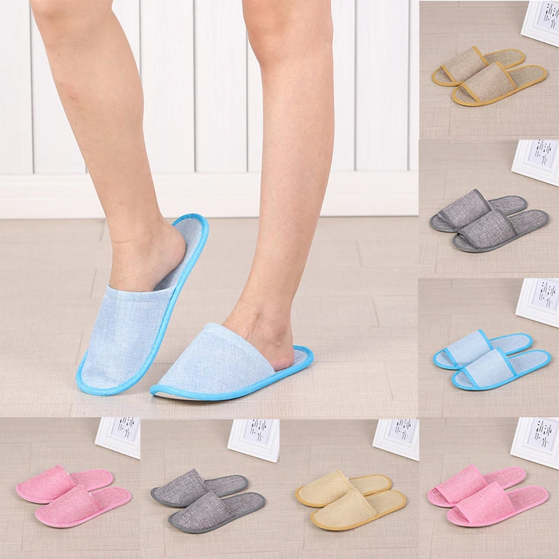 

Summer Linen Slippers Hotel Disposable Supplies Slippers Travel Spa Portable Simple Slippers Unisex Home Guest Indoor Slippers