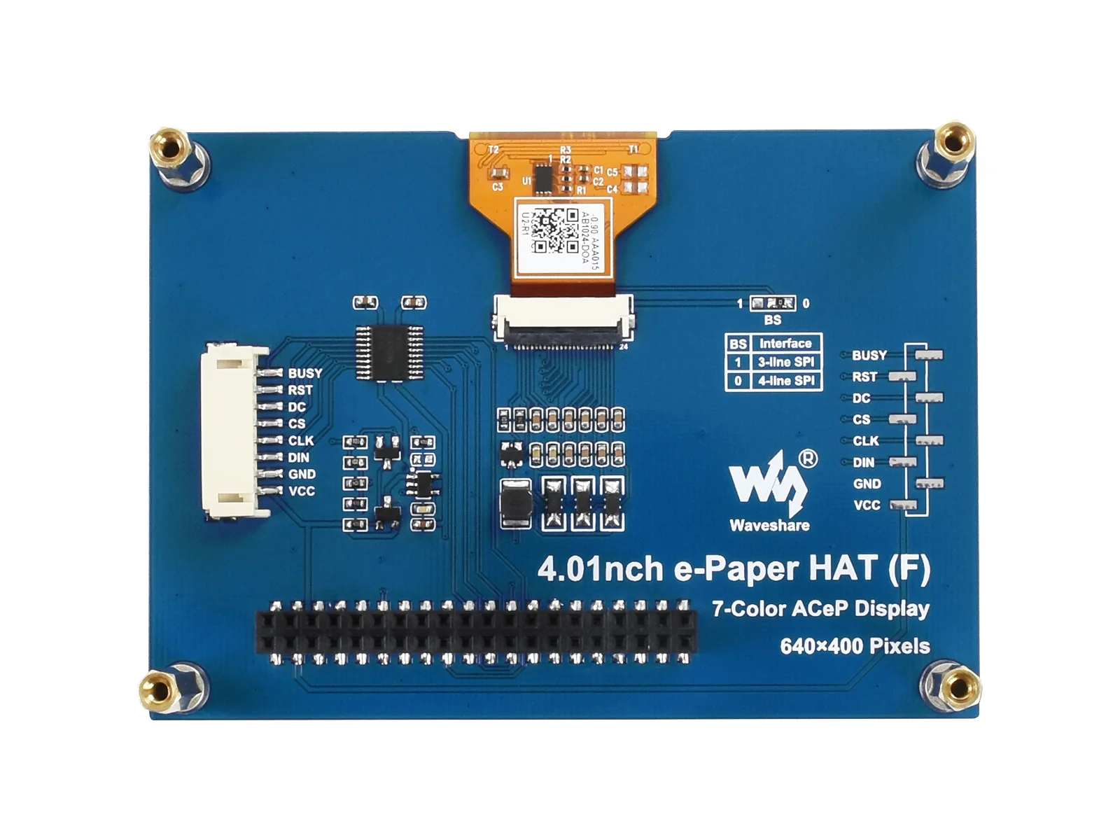 Waveshare-Pantalla de tinta electrónica Kleurrijke de 4,01 pulgadas, Hoed Voor Raspberry Pi, 640 × 400 píxeles, Acep 7-Kleur, interfaz Spi