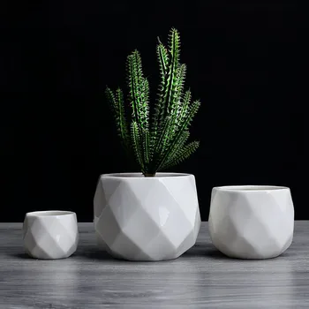 

Creative Ceramic Diamond Geometric Flowerpot Simple Succulent Plant Container Green Planters Small Bonsai Pots Home Decoration