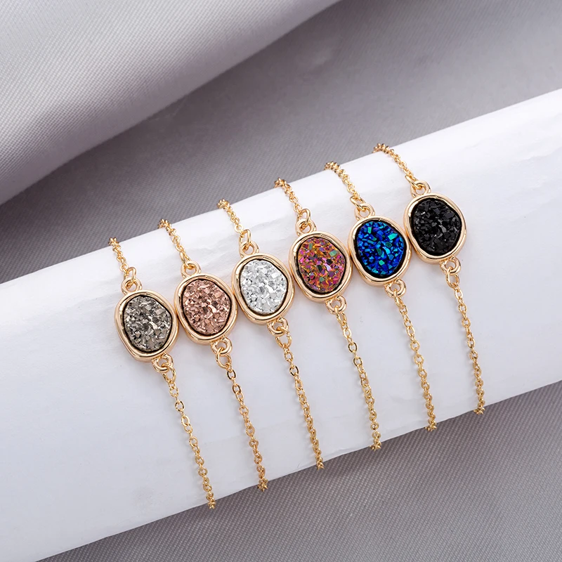 

Fashion Statement Crystal Quartz Druzy Bracelet & Bangle Gold Color Metal Chain Bracelet Luxury Jewelry Gift for Women