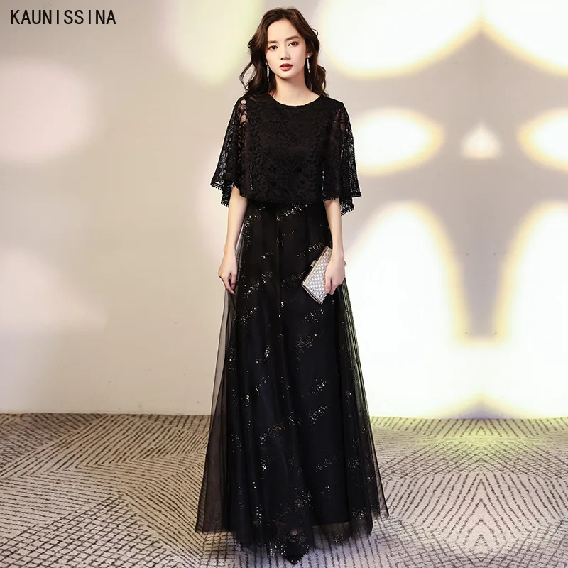 

Vintage Prom Dresses Long Black Evening Dress Lace Sequined Tulle Evening Gown Elegant Party Dresses Women Formal Vestidos