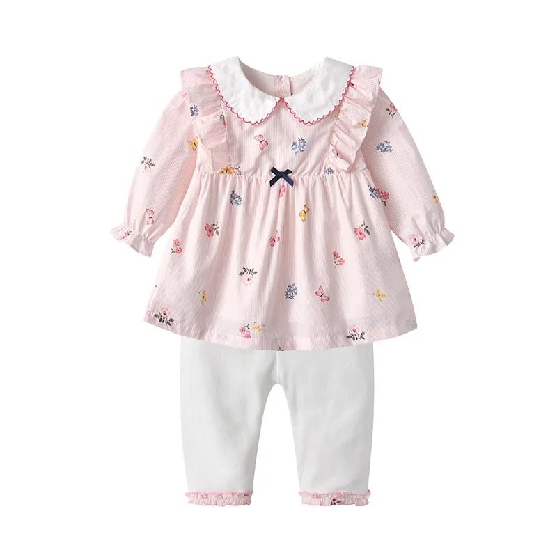 

Newborn Baby Girls Clothes Set Peter Pan Collar Floral Print Tops+Leggings 2Pcs/set Outfits Casual Infant Clothing 0-2Y
