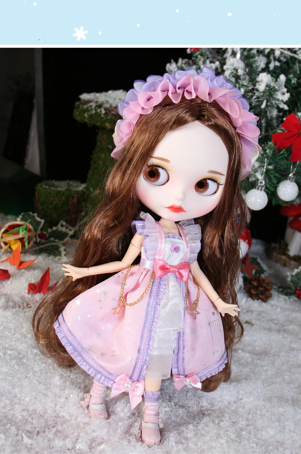 Florenz – Premium Custom Neo Blythe Puppe mit braunem Haar, weißer Haut und mattem, süßem Gesicht 1