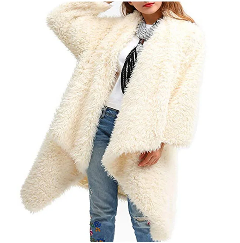 SRDP элегантное белое мохнатое Женское пальто из искусственного меха уличная одежда осень зима теплое плюшевое пальто женское пальто Толстые вечерние пальто-кардиган