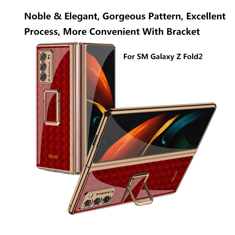 Plating PC Hard Phone Cover For Samsung Galaxy Z Fold 2 5G Case Color Pattern Rotating Ring Bracket Shockproof Protective Funda