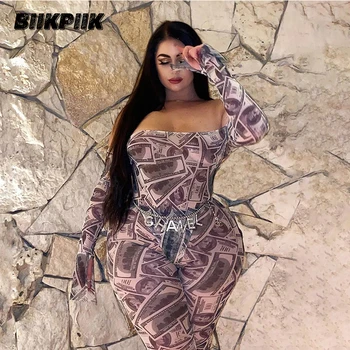 

BIIKPIIK Print 2 Piece Set Slash Neck Sexy Bodysuit And Womens Pants Autumn Sporty Fitness Matching Sets 2020 Fashion Clothes