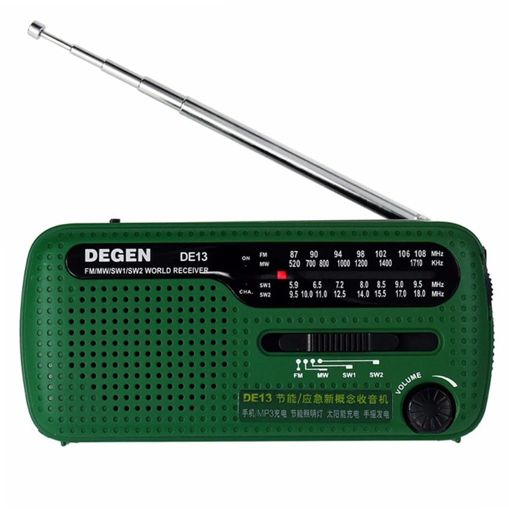 

DE13 FM AM SW Crank Dynamo Solar Power Emergency Radio Solar Emergency Radio World Receiver High Quality