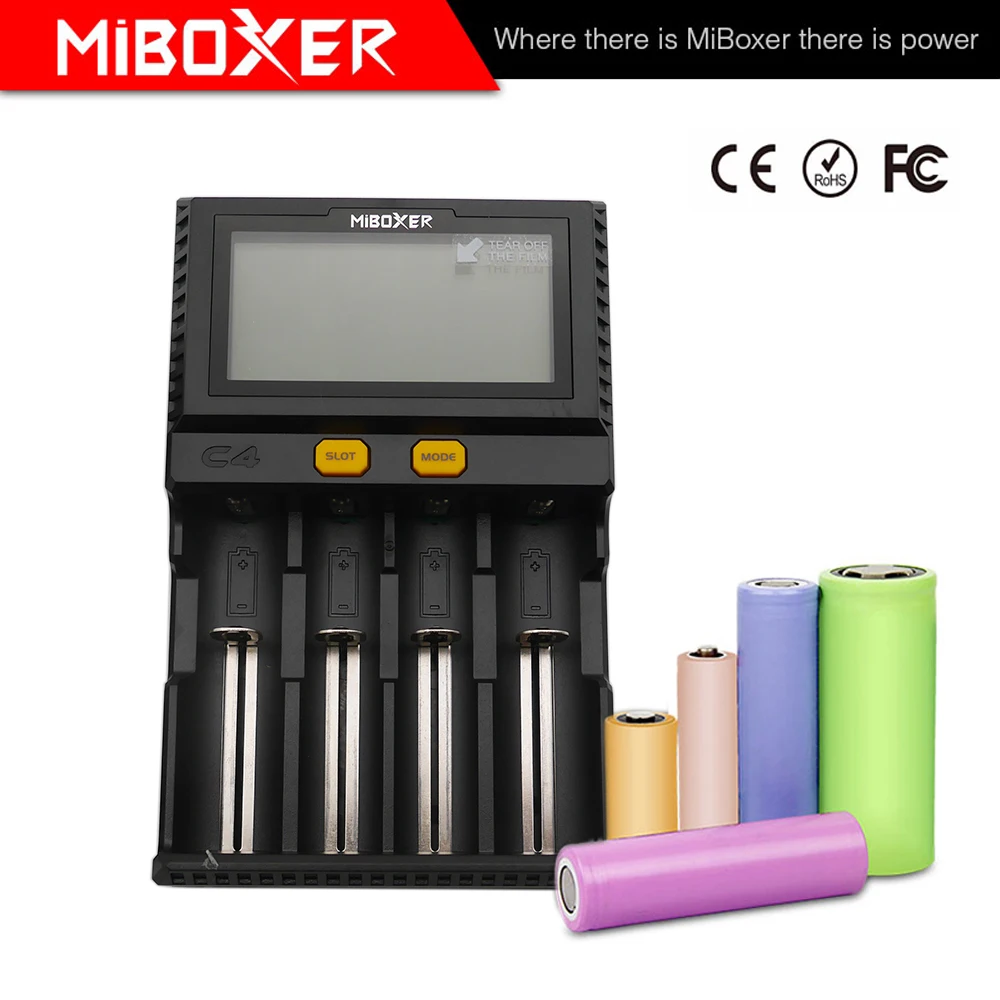 

Wholesale LCD Smart Battery Charger Miboxer C4 for Li-ion IMR ICR LiFePO4 18650 14500 26650 21700 AAA Batteries 100-800mAh 1.5A