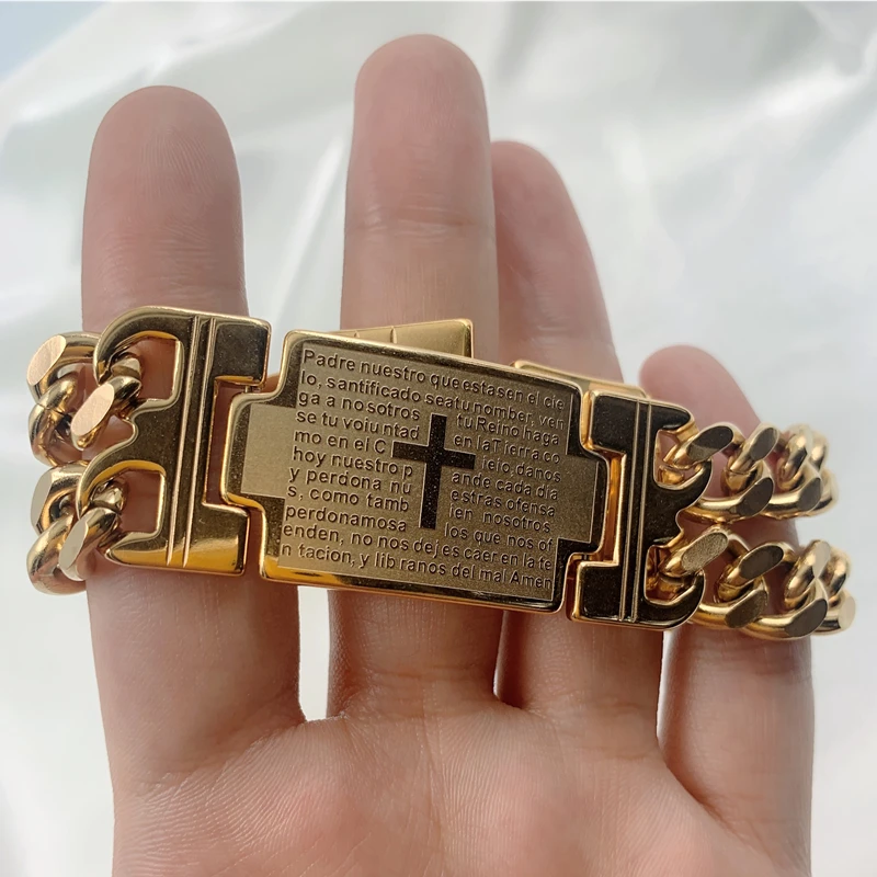 Cross Bracelet for Men Women Gold Cuban Chain Christian
