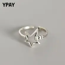 YPAY 100% auténtica Plata de Ley 925 anillos abiertos para mujeres estilo Simple de Corea anillo de dedo de estrella de cinco puntas joyería fina YMR893