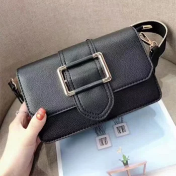

New 2019 metallic square buckle handbag luxury handbag designer has split leather crossbody bags for women