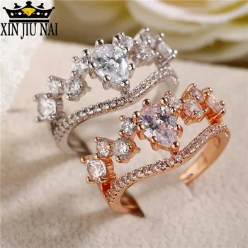 

Wishing Exquisite Round White Crystal Wedding Ring Engagement Ring Women's Luxury Ring Vintage Diamond Openwork Rose Gold Flower