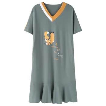 

Summer Women Short Sleeve Cotton Pijamas Nightshirt Causal Cute Sleepwear Female Ladies Nightgown Night Dress Wear Nightdress