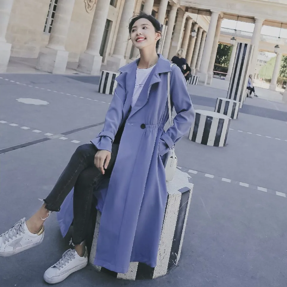 

Photo Shoot Shirred Waist Hugging Large qun bai shi Trench Coat Women's Korean-style INS Drape Suit Collar Two-Button over-the-K