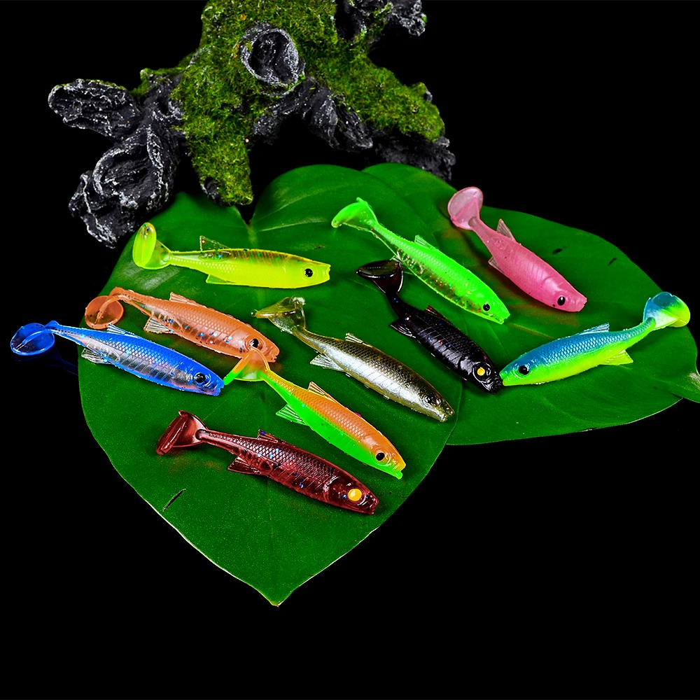 10pcs/lot Artificial Fishing Lure Soft Lure 2.5g/7cm Shad Carp Baits Swimbait Jig Head Fishing Silicone Rubber