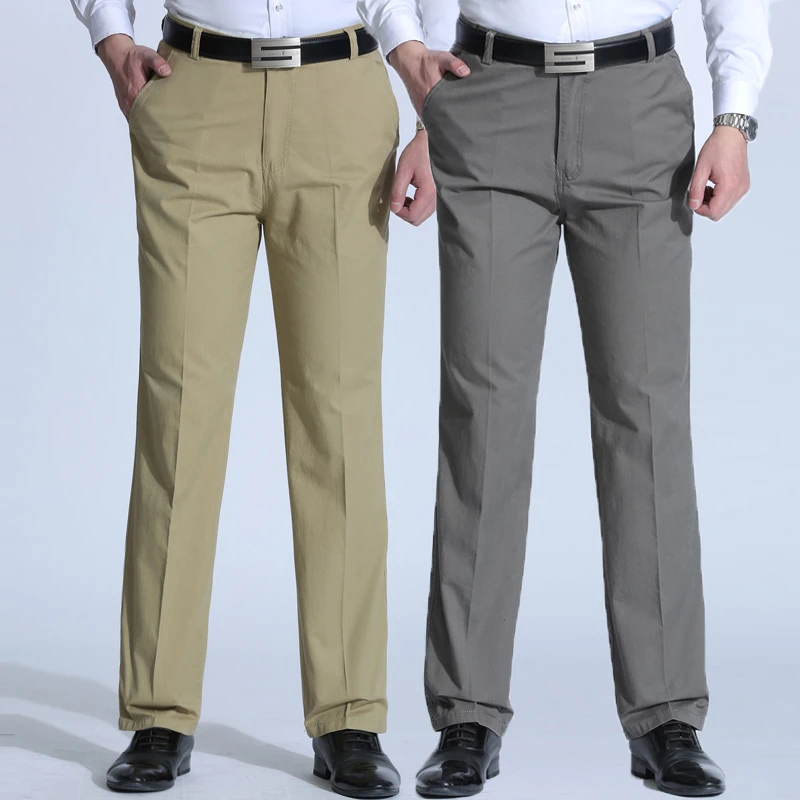 business casual pants Spring and Summer Brand Men's Trousers Middle-aged Men Trousers Thin Casual Solid Color  Loose Pant  High Waist Man Trouser Pant tan pants