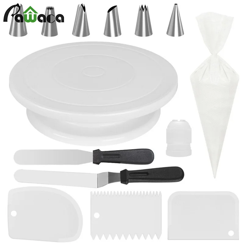  14pcs Cake Decorating Turntable Rotating Turntable Coupler Frosting Piping Bags Tips Set Icing Spat