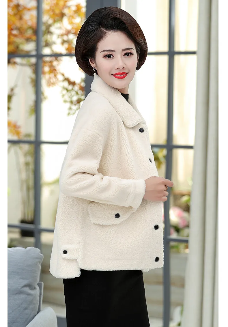 XJXKS зимняя новая модная однобортная Женская куртка с отворотом высококачественная овечья шерсть свободное Женское пальто размера плюс