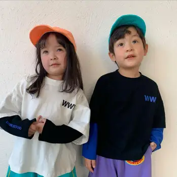 

2020 new girls boys patchwork t-shirt spring cotton fashion kids top 1-6t HJ419