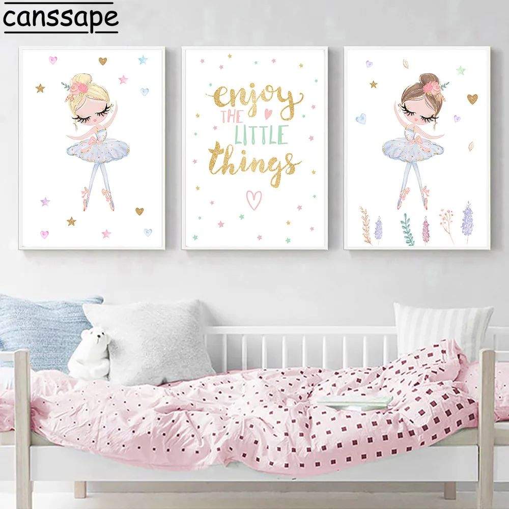 Ballet Poster Nursery Wall Art Print Dancing Girls Canvas Painting Cartoon Posters Pictures For Baby Girl Room Decor | Дом и сад