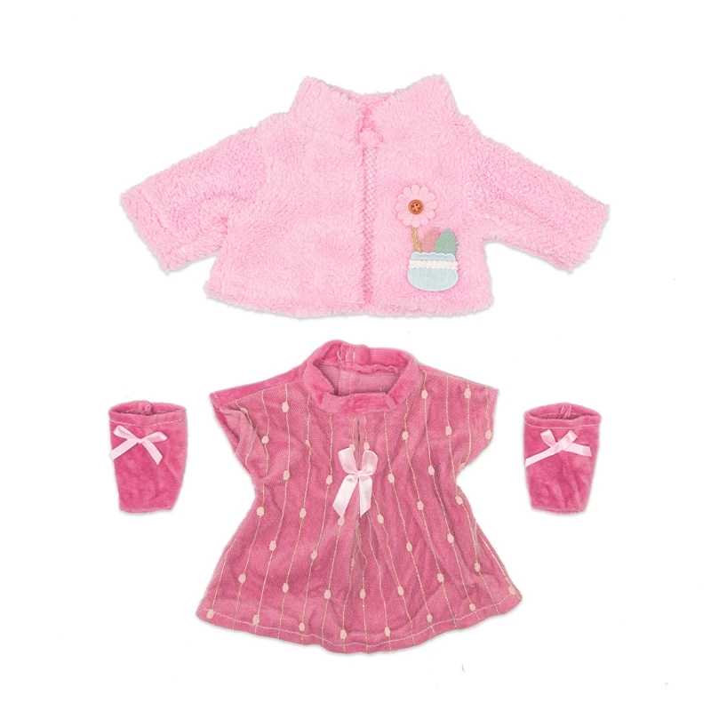 Doll Clothes Pink Dress + Coat + Socks Fit 17 inch 43cm Baby New Born