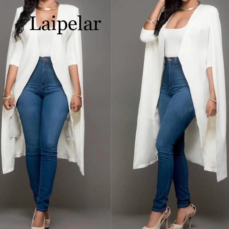 Laipelar, Длинные куртки для женщин, блейзеры, куртки для офисных леди, стильные, с длинным рукавом, женский костюм, однотонный, Повседневный, размера плюс, пальто
