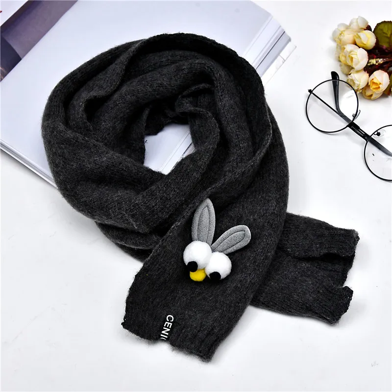 Rabbit Dark Grey Вязаный шерстяной шарф для девочек и мальчиков; шарфы для детей; сезон осень-зима; шейный платок для детей; теплые аксессуары для улицы - Цвет: Rabbit Dark Grey