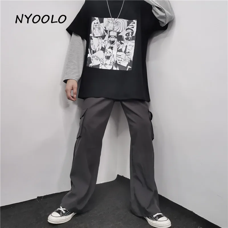 NYOOLO Харадзюку стиль свободный Аниме Наруто печати поддельные из двух частей Лоскутные толстовки осень длинный рукав пуловер Толстовка для женщин и мужчин