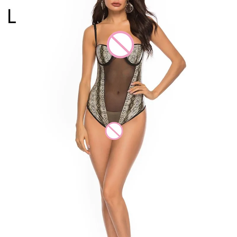Women Sexy Snake Pattern Lace Chest Lingerie Clubwear Bodysuit Underwear