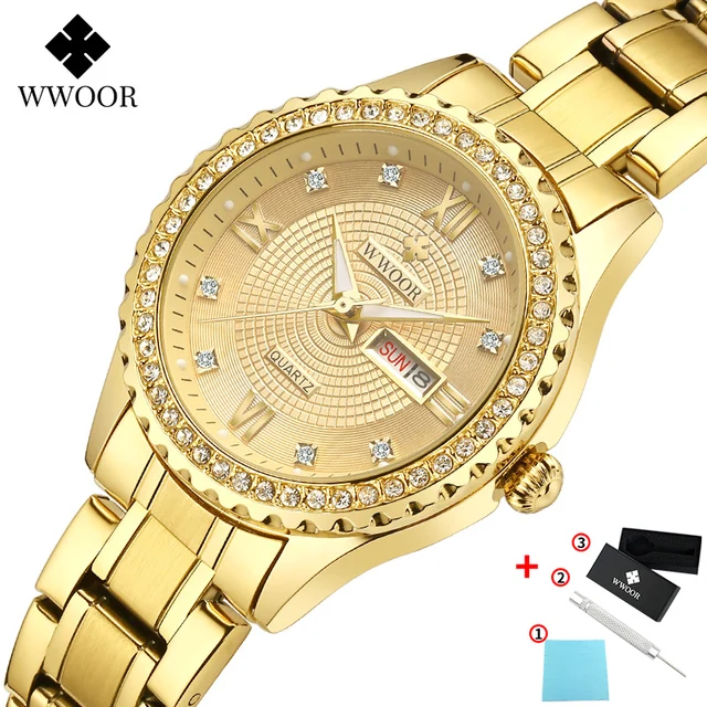 WWOOR Luxury Dress Diamond Gold WristWatch Women Gift 2022 Date Waterproof  High Quality Stainless Steel Fashion Lady Watch Woman - AliExpress Watches