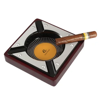 

GALINER Cigar Gadgets Red Wood Cigar Ashtray 4 Cigar Holder Square Ash Slot Creative Cenicero Large Smoking Cigarette Ash Tray