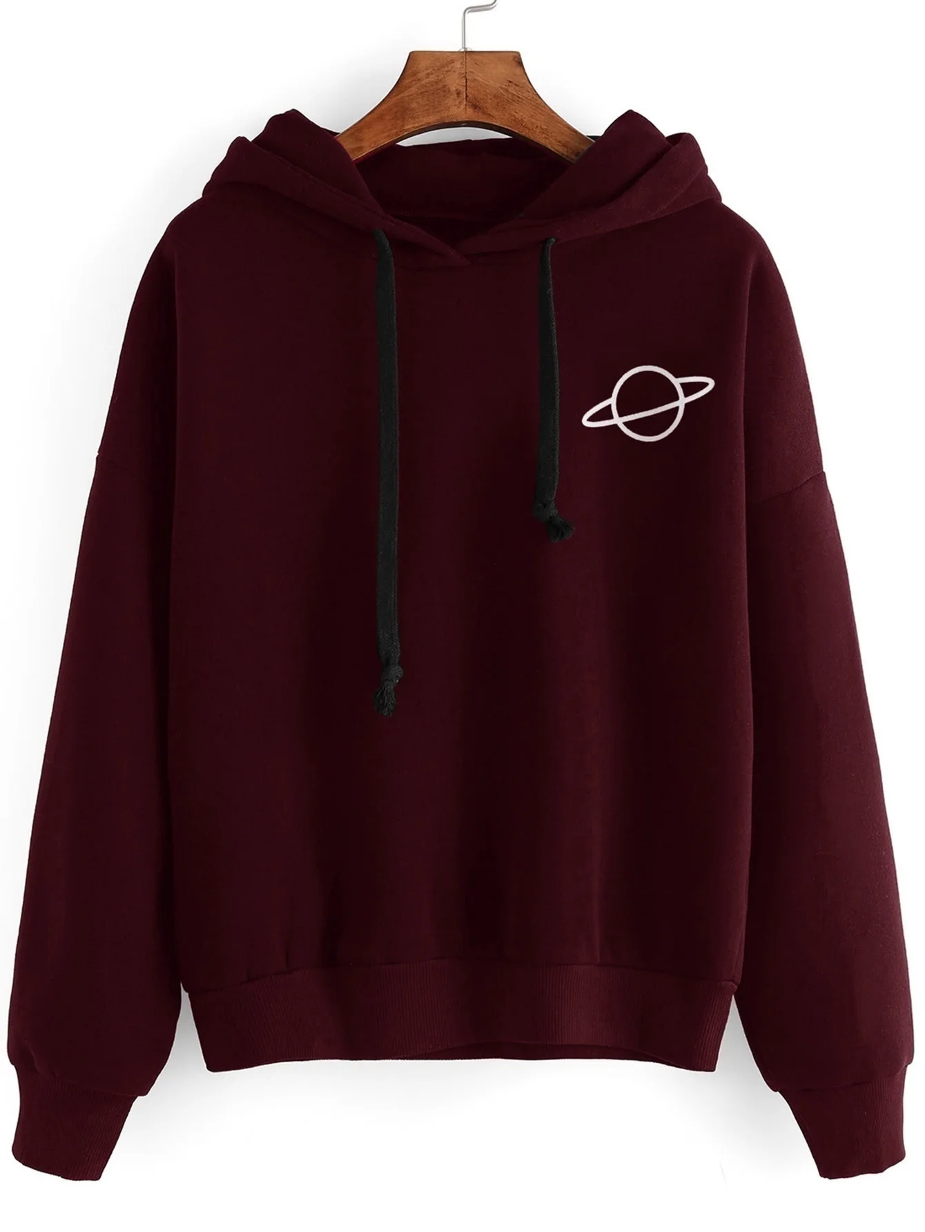 MJARTORIA Women Sweatshirt Hoodies Casual Planet Print Solid Loose Drawstring Sweatshirt Fashion Long Sleeve Hooded Female Tops