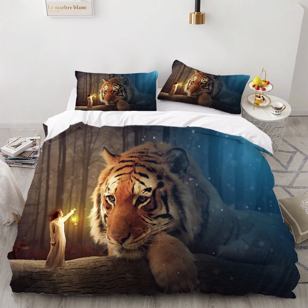 3d Colorful Tiger/Lion Bedding Set Stylish Comfortable Down Bedding Set Children Bedding Set Animal Printed Home Textile Set double duvet covers