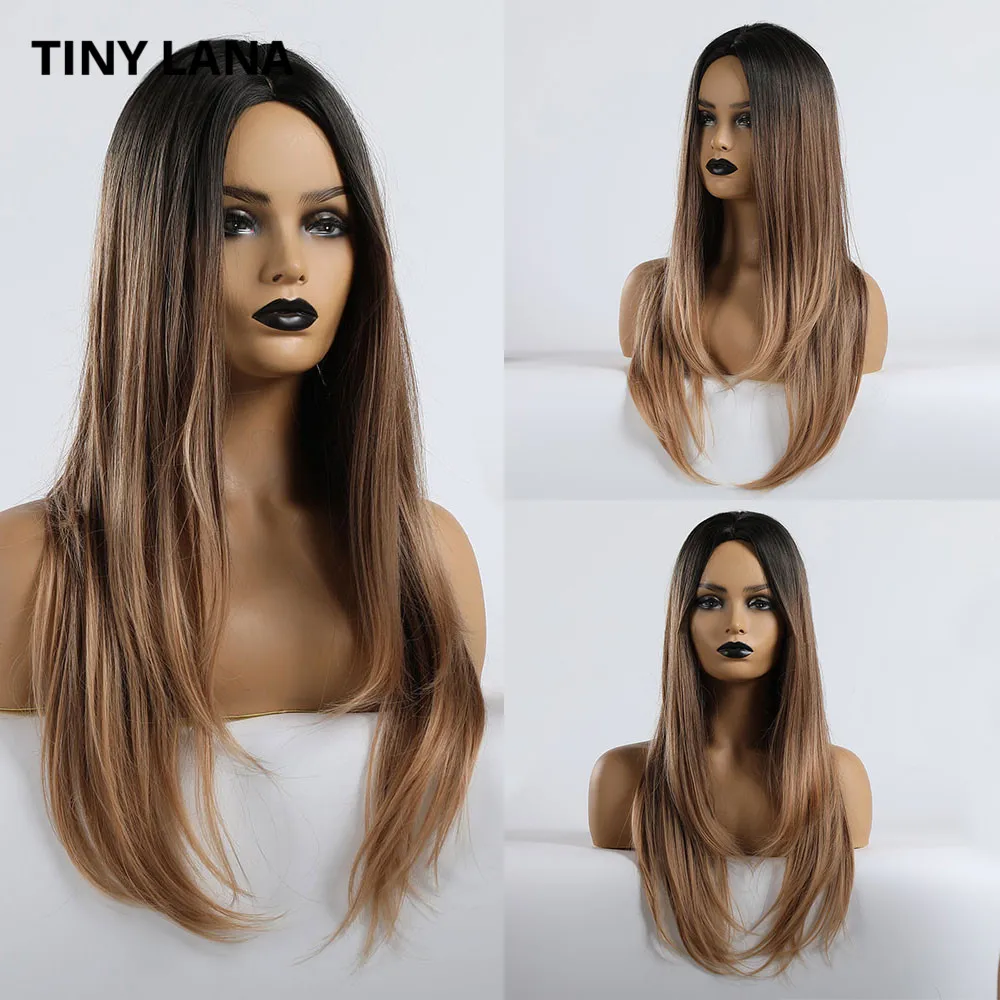 LC189-8BT22 Крошечные LANA Длинные прямые парики Черный Коричневый Золотой Блондин Омбре синтетические парики для женщин Косплей волосы средняя часть термостойкие - Цвет: LC189-8BT22