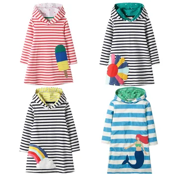 

2019 Long Sleeve Kids Girls Fall Autumn Spring Girls Clothes Full Cartoon Embroidery Hooded Sweat Children Dresses 2-7 Years