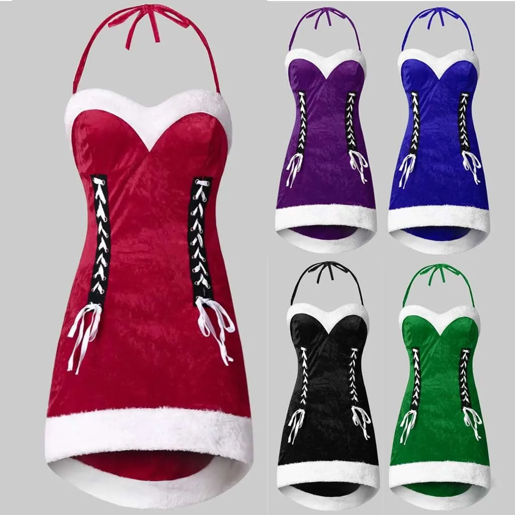 Женщины Плюс Размер Холтер с открытой спиной высоко и низко рождественское