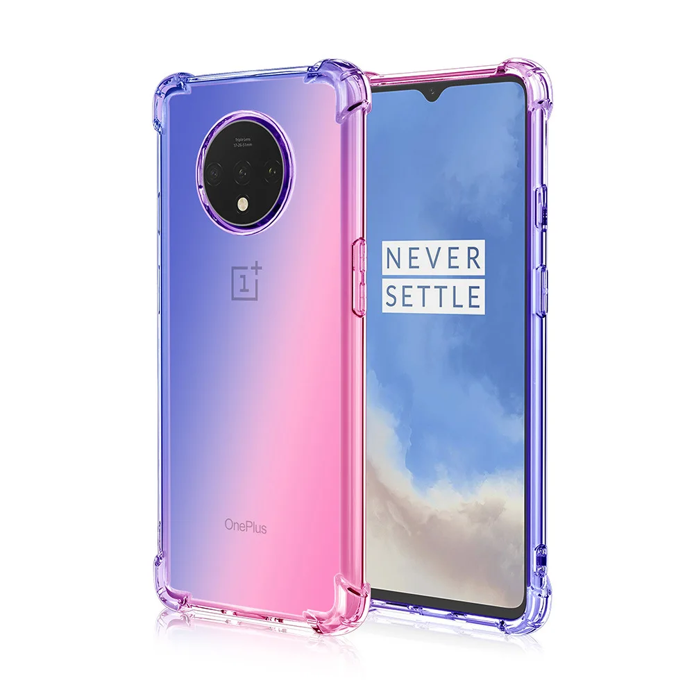 Градиент Цвет чехол для телефона для Oneplus 7T мягкий TPU Crystal Clear противоударный чехол Защитный чехол для Oneplus 7T pro Капа