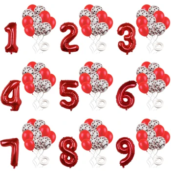 

12Pcs Party Balloons Confetti Balloons Red Number Foil Balloon Baby Shower Kids 1st Birthday Party Decorations Kid's Toys Gift