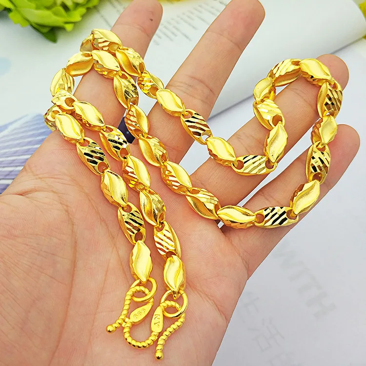 

NI Excellent Accessories Origional-Thailand Gold Necklace Maintains Color Sandblasting Hollow Wheat Car Flower Men's Necklace Su