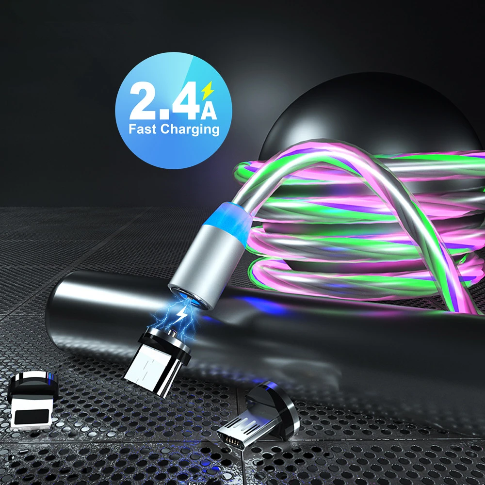 2 м Магнит Micro Usb кабель зарядный провод для Iphone X 11 Xiaomi Mi8 9t Redmi Note 7 samsung type C зарядное устройство светящийся шнур IY340