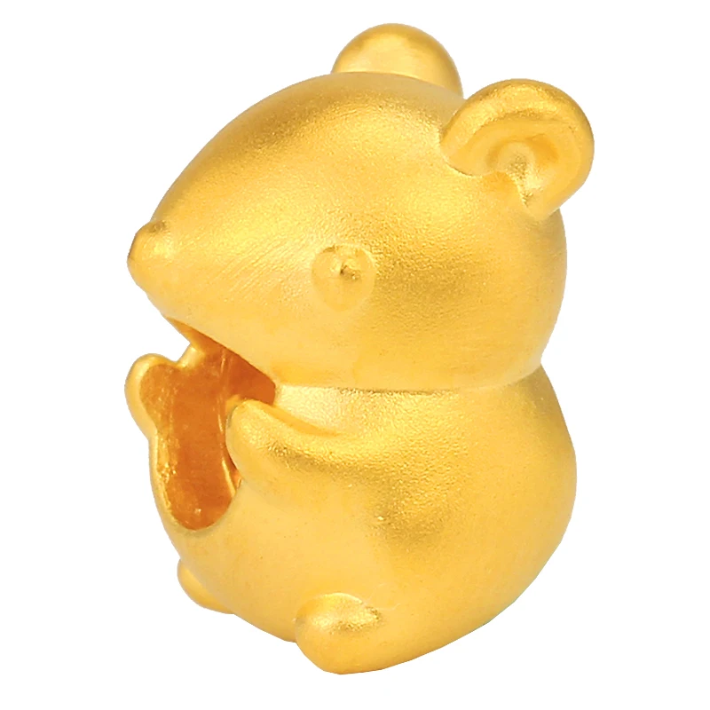 999 настоящий браслет из желтого золота 24k для женщин удача 3D двойное благословение Мышь Крыса плетеный браслет