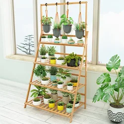 Support de rangement pliable pour plantes, en bambou, multifonctionnel, pour Pot de fleurs 