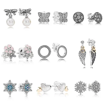 

Forever Love Poetic Blooms With Crystal 925 Sterling Silver Earrings Studs For Women Wedding Party Gift DIY Jewelry