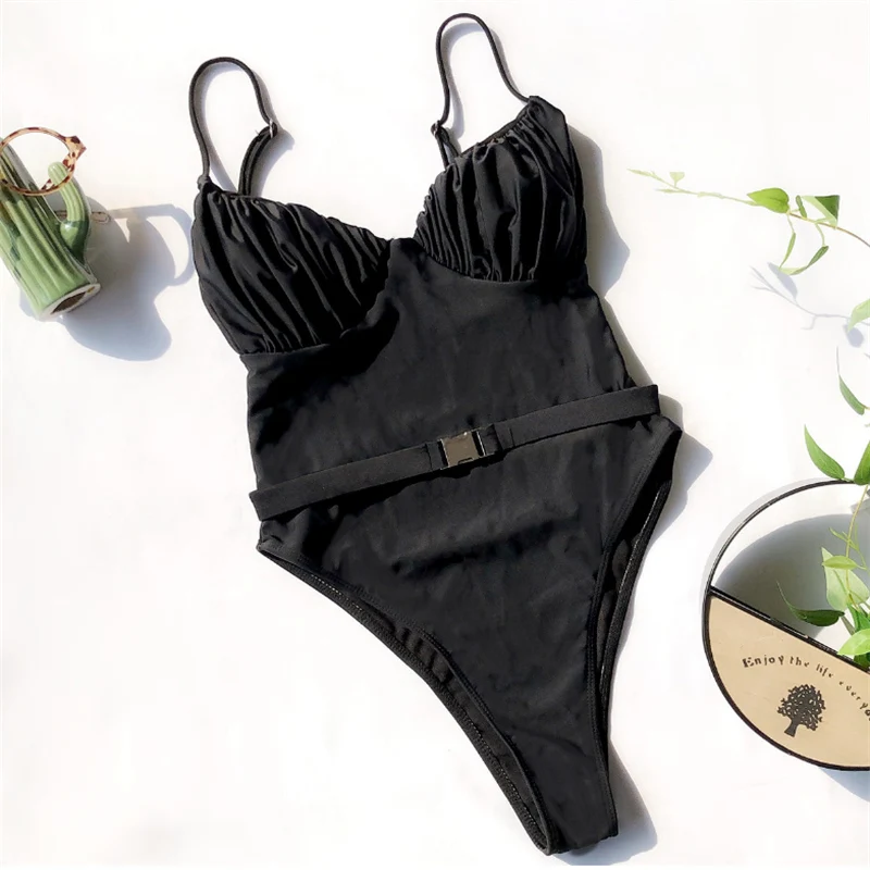 Black JCSWIM, Леопардовый бразильский купальник, женский сексуальный цельный бикини, Mujer, пуш-ап, летний купальник, женский купальник с поясом - Цвет: Black