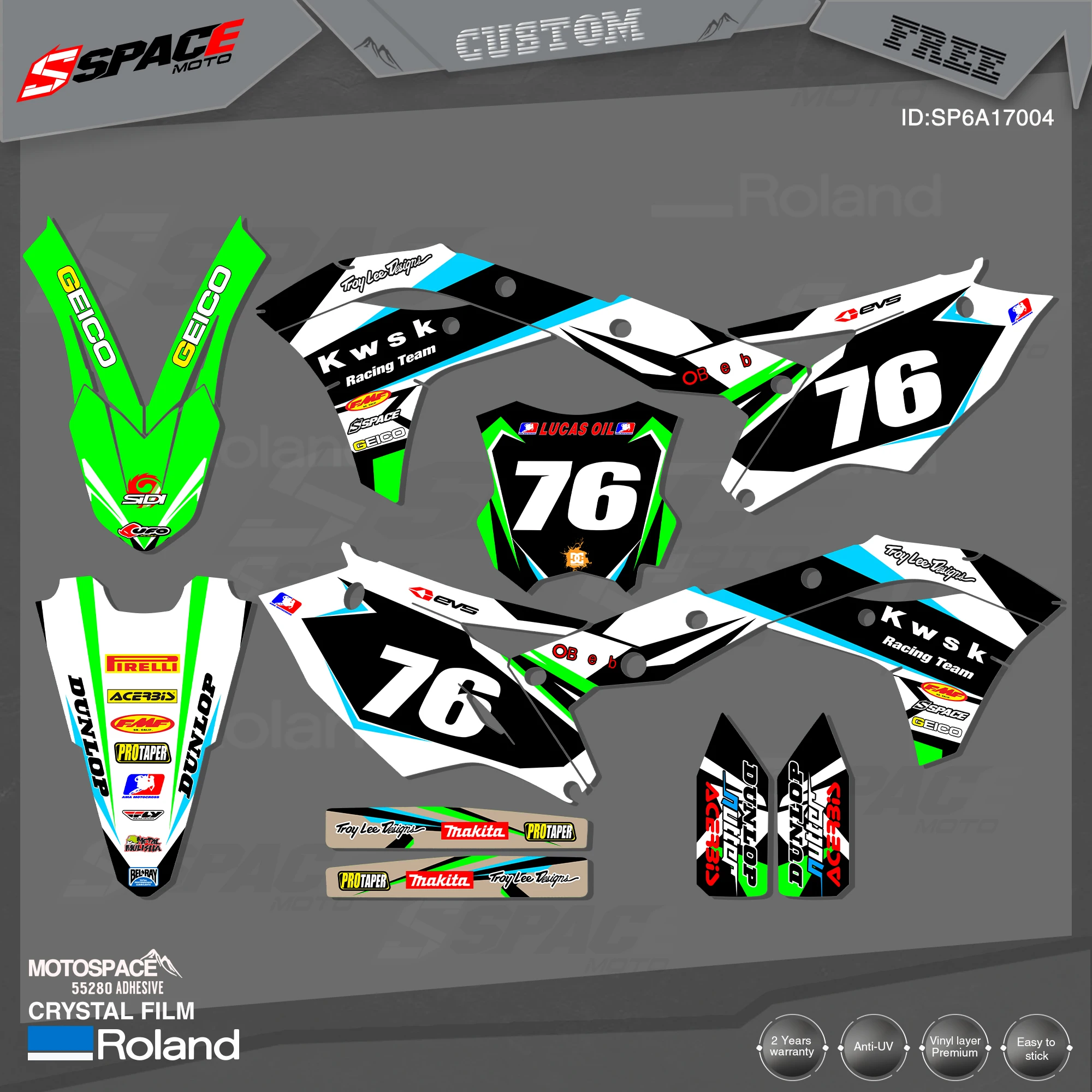 

MotoSpace Custom Team Graphics Backgrounds Decals 3M Stickers Kit For KAWASAKI 2017-19KXF250 004