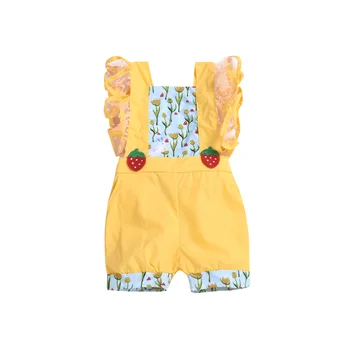 

Infant Baby Clothing Baby Girls Ruched Sleeveless Patchwork Flower Rompers Newborn Clothes 0-24M